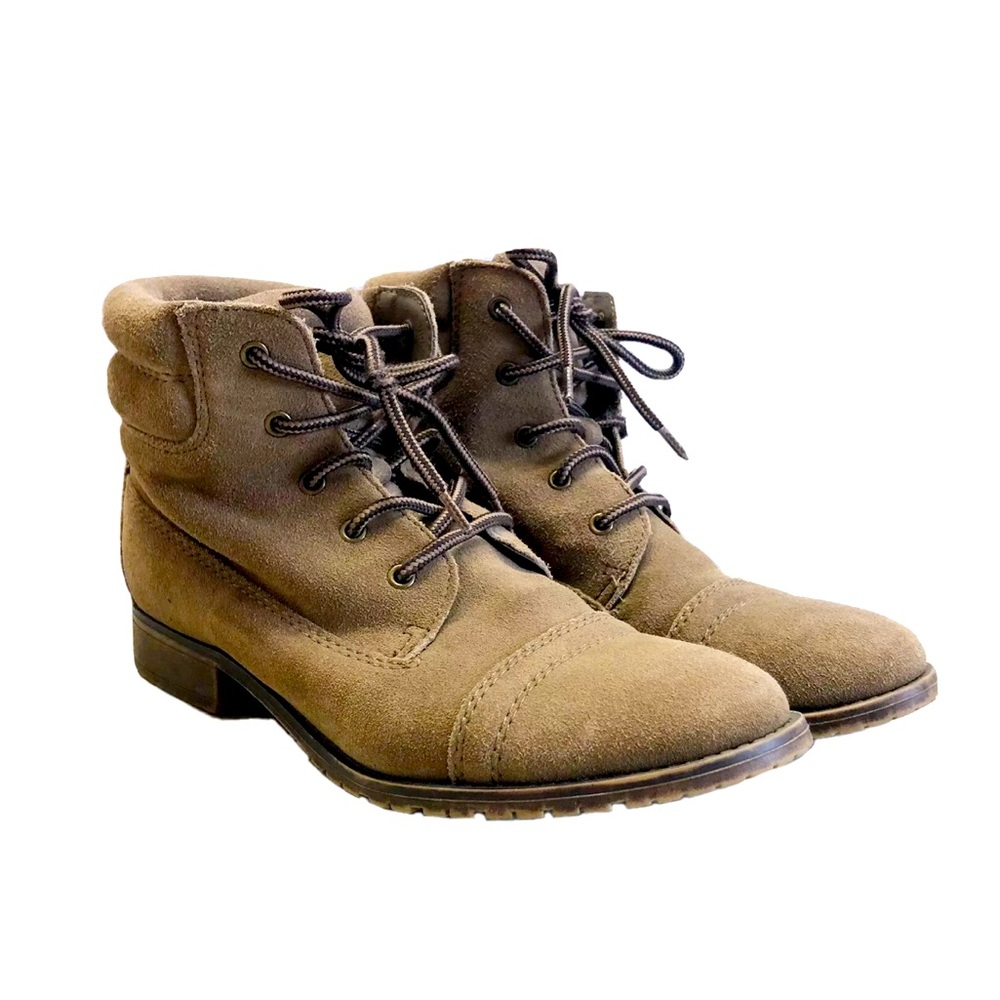 Steve Madden Maecie Suede Leather Lace Up Ankle Boots Tan Sz 8.5